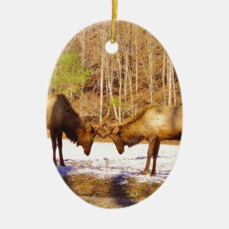 2~ zwei Bull Elk im Schnee Keramik Ornament
