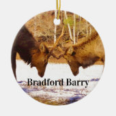 2~ zwei Bull Elk im Schnee Keramik Ornament (Vorne)