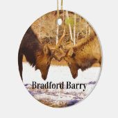 2~ zwei Bull Elk im Schnee Keramik Ornament (Links)