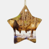 2~ zwei Bull Elk im Schnee Keramik Ornament (Rechts)