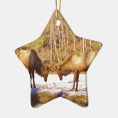 2~ zwei Bull Elk im Schnee Keramik Ornament (Links)
