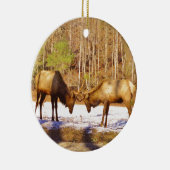 2~ zwei Bull Elk im Schnee Keramik Ornament (Rechts)