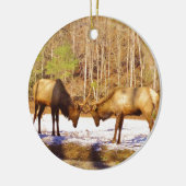 2~ zwei Bull Elk im Schnee Keramik Ornament (Links)