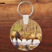 2~ zwei Bull Elk im Schnee Schlüsselanhänger (Vorderseite)