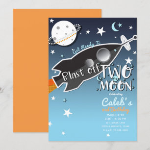 2 Zwei Mond Raketenschiff Weltraum Geburtstagsfeie Einladung