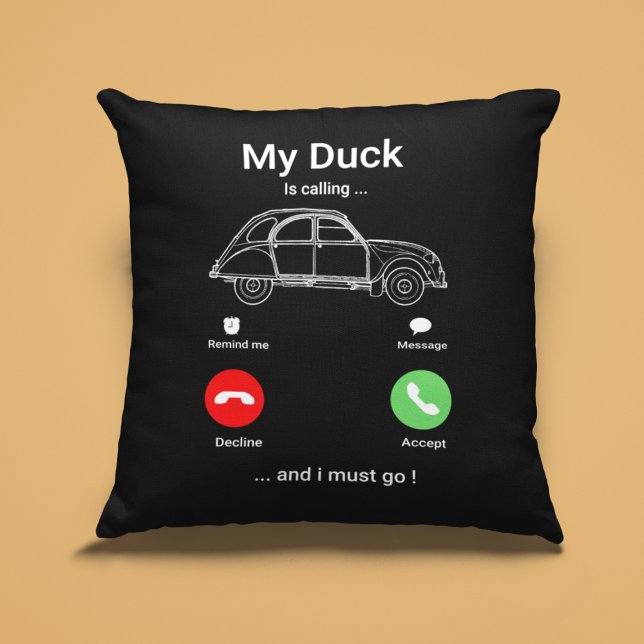 2CV Deux Chevaux Funny Smartphone Kissen (2CV Pillow in Black with a Red Green and White Smartphone Illustration)