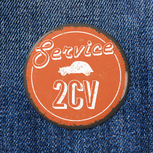 2CV Service Vintage Orange Carshop Typografie Button