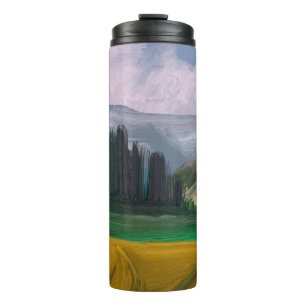 2d Abbildung. Ölmalerei Landschaft Kunst. Ländlich Thermosbecher
