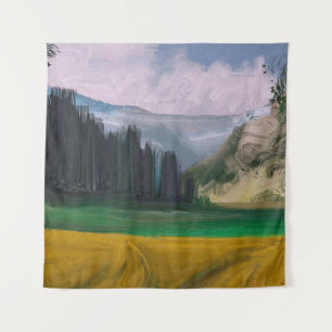 2d Abbildung. Ölmalerei Landschaft Kunst. Ländlich Wandteppich