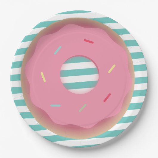 2D Donut und Streifen Geburtstagsparty Pappteller (Vorderseite)