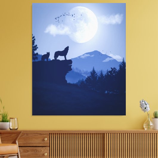 2D Howling Wolfslandschaft Leinwanddruck (Insitu (Wohnzimmer))