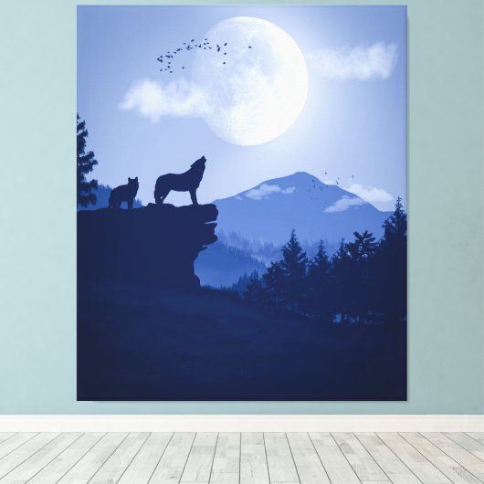 2D Howling Wolfslandschaft Leinwanddruck (Insitu (Holzboden))