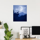2D Howling Wolfslandschaft Poster (Heimbüro)