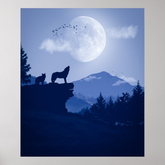 2D Howling Wolfslandschaft Poster (Vorne)