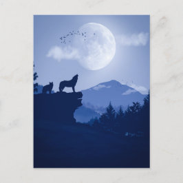 2D Howling Wolfslandschaft Postkarte