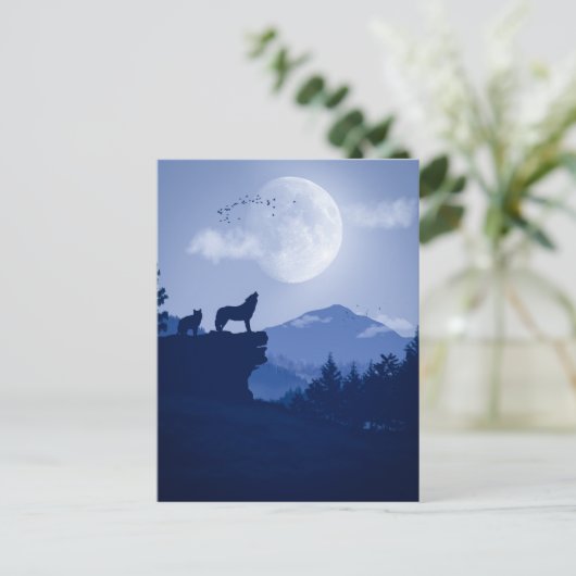 2D Howling Wolfslandschaft Postkarte (Stehend Vorderseite)