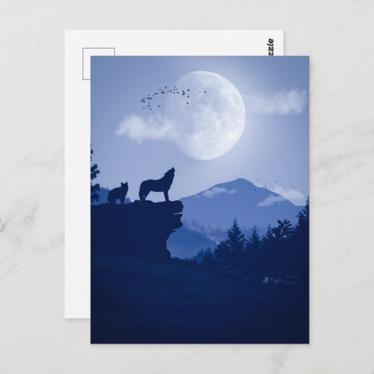 2D Howling Wolfslandschaft Postkarte (Vorne/Hinten)