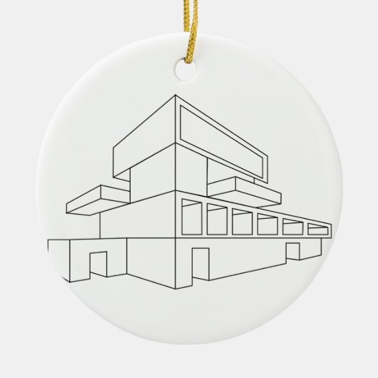 2D Perspektivenzeichnen eines Hauses Keramik Ornament (Vorne)