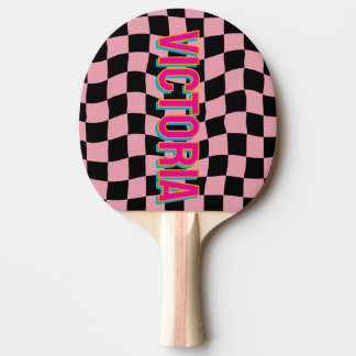 2D Retro Colorful Lettering Name Pink Black Tischtennis Schläger