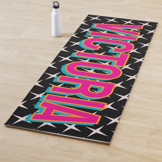 2D Retro Stars Pink Blue Name Yoga Mat Yogamatte (Beispiel)