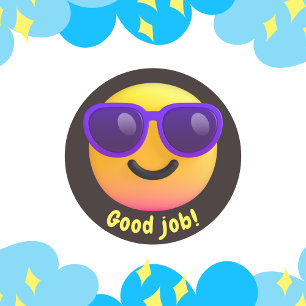 2D Spaß gelbes Emoji gute Arbeit Schulbedarf Runder Aufkleber