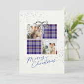 2er Fotokarte Blau Tartan Weihnachtsgeschenk Einladung (Stehend Vorderseite)