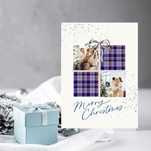 2er Fotokarte Blau Tartan Weihnachtsgeschenk Einladung