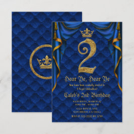 2ND 2 ZWEI Geburtstagsparty Royal Blue Gold Crown Einladung