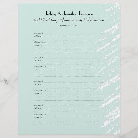 2nd Anniversary Party Guest Book Sign-In Page (Vorderseite)