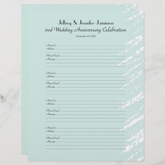 2nd Anniversary Party Guest Book Sign-In Page (Vorne/Hinten)