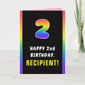 2nd Birthday: Colorful Rainbow # 2, Custom Name Karte (Vorderseite)
