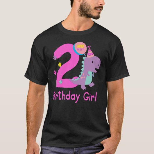 2nd Birthday Dinosaur Girl T-Rex Matching Family P T-Shirt (Vorderseite)