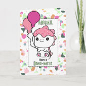 2nd Birthday Girl Dinosaur Cartoon Adorable Karte (Vorderseite)