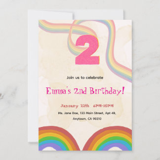 2nd Birthday Invitation Girl Editable Rainbow Einladung
