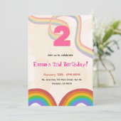 2nd Birthday Invitation Girl Editable Rainbow Einladung (Stehend Vorderseite)