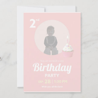 2nd Birthday Party Invitation Pink Cupcake Photo Einladung