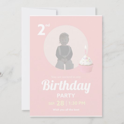 2nd Birthday Party Invitation Pink Cupcake Photo Einladung (Vorderseite)