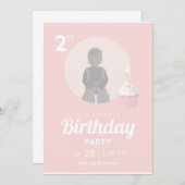 2nd Birthday Party Invitation Pink Cupcake Photo Einladung (Vorne/Hinten)