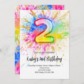 2nd Birthday Rainbow Paint Splash Invitation Einladung (Vorne/Hinten)