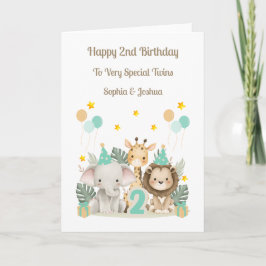 2nd Birthday Safari Animals Twin Birthday Card Karte