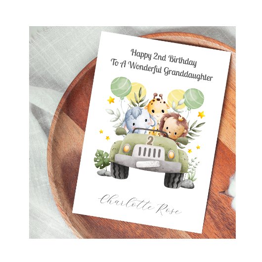2nd Birthday Safari Car Trio Birthday Card Karte