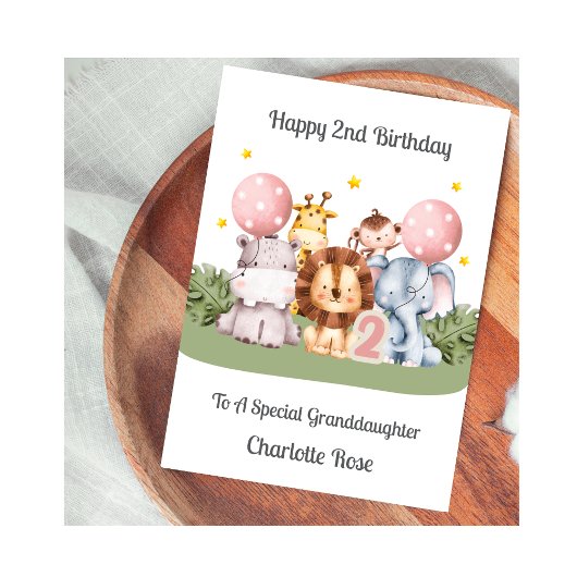 2nd Birthday Safari Leaf Animals Card Karte