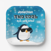 2nd Birthday Two Cool Penguin Boy Pappteller (Vorderseite)
