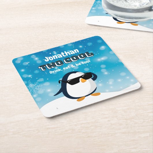 2nd Birthday Two Cool Penguin Boy Rechteckiger Pappuntersetzer (angewinkelt)