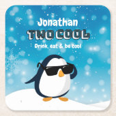 2nd Birthday Two Cool Penguin Boy Rechteckiger Pappuntersetzer (Vorderseite)