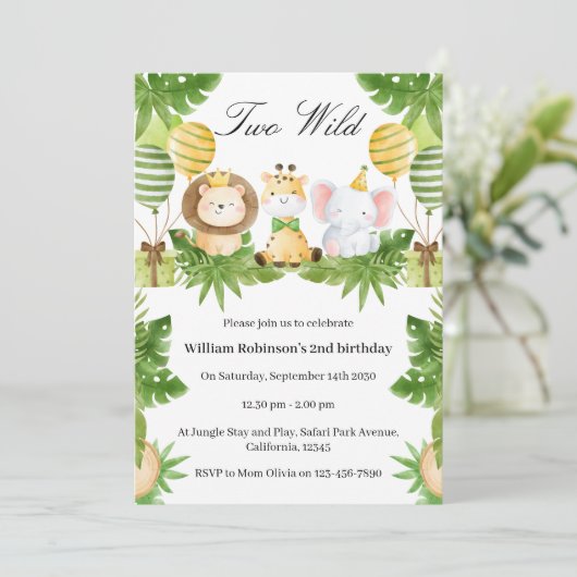 2nd Birthday Wild One Safari Animals Invitation Einladung (Stehend Vorderseite)