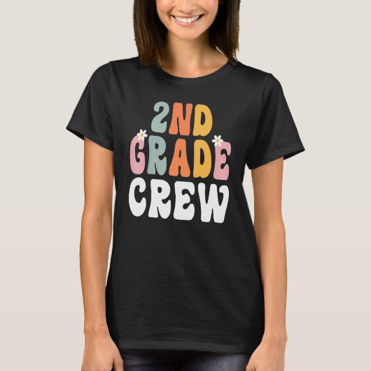2nd Grade Crew Retro Groovy Teacher Happy 1st Day T-Shirt (Vorderseite)