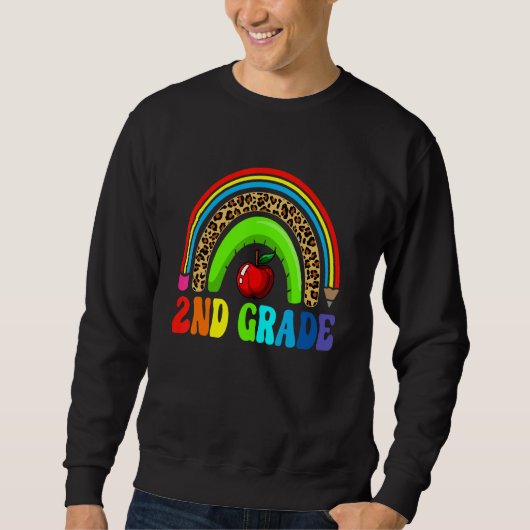 2nd Grade Cute Leopard Rainbow Squad Teacher Kids Sweatshirt (Vorderseite)