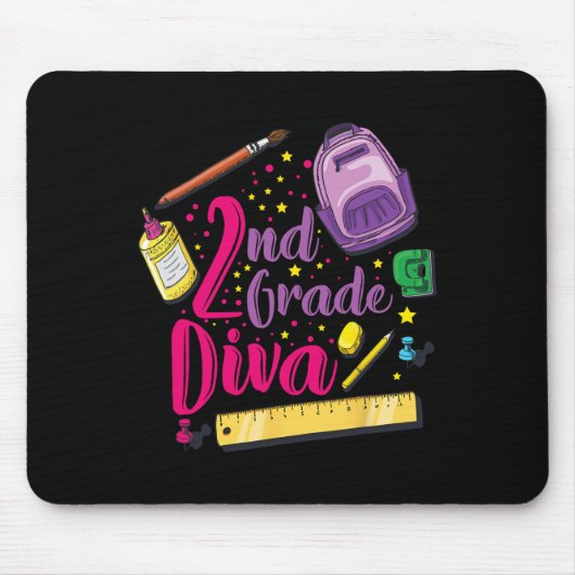 2nd Grade Diva erster Schultag Mädchenkleidung Gi Mousepad (Vorne)