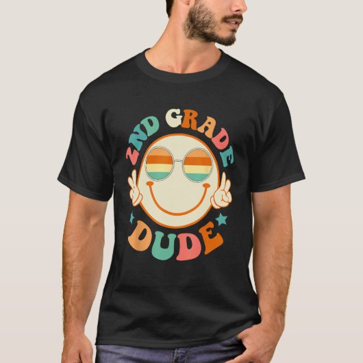 2nd Grade Dude Happy Face First Day Back To School T-Shirt (Vorderseite)